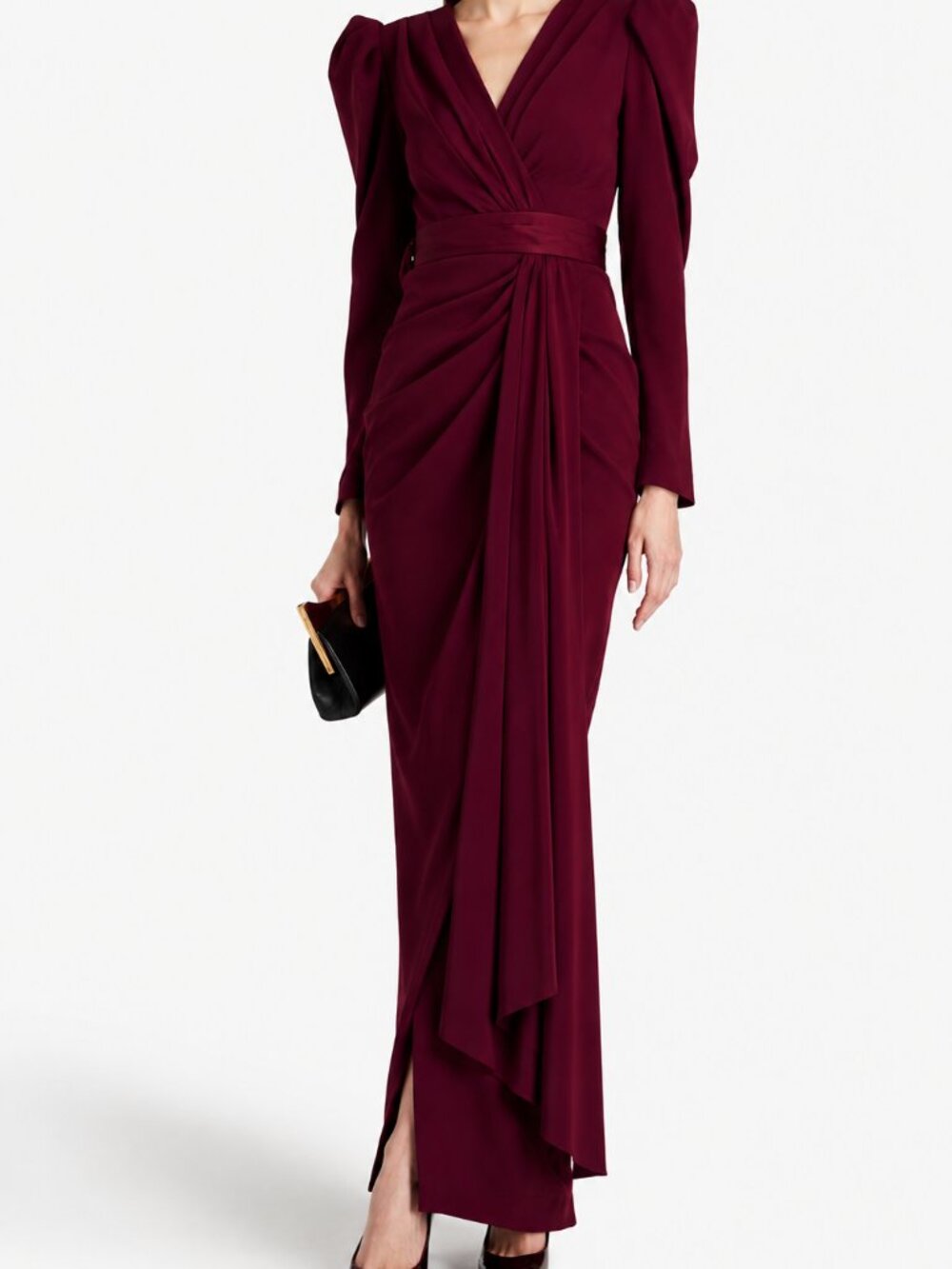 NWT $2100 Rhea Costa Chloe Long Satin Dress Burgundy Size 10